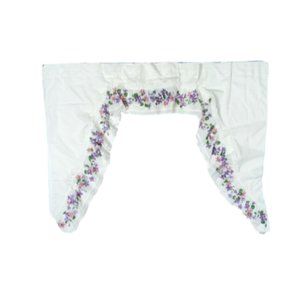 Vintage Ruffle Window Treatment 2 Piece Lace Valances Curtains White Flowers 60s